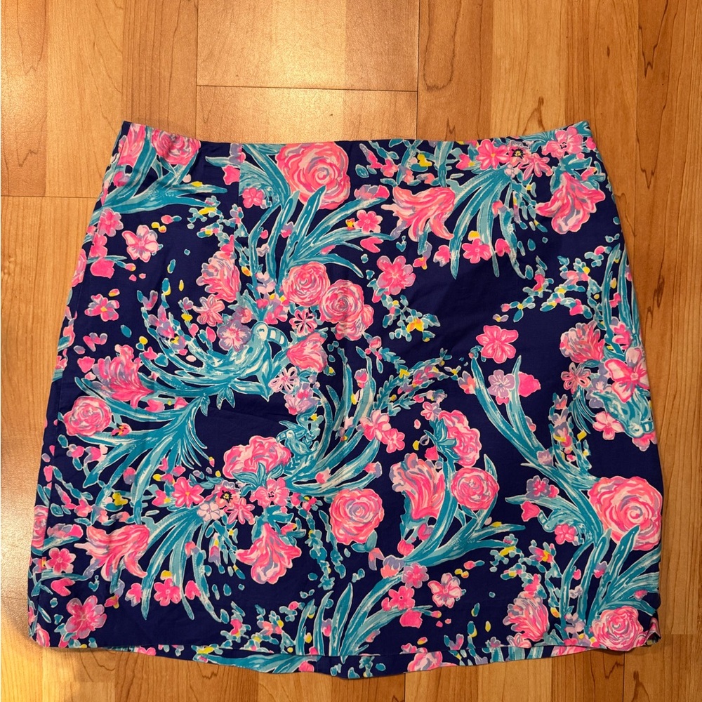 Lilly Pulitzer Floral Print Skirt in Navy and Pink